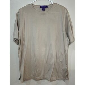 Ralph Lauren Purple Label Tan Mercerized Cotton T-Shirt Made in Italy Womens L